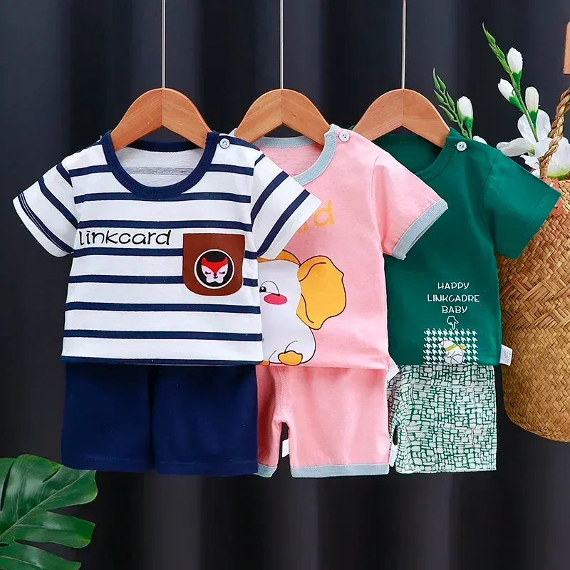 Cute Cartoon Printed Toddler Tracksuit Set - 100% Pure Cotton 2-Piece Casual Outfit for Boys & Girls, Contrast T-Shirt & Shorts showcase 5