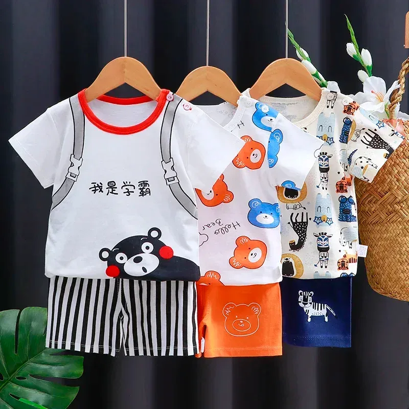 Cute Cartoon Printed Toddler Tracksuit Set - 100% Pure Cotton 2-Piece Casual Outfit for Boys & Girls, Contrast T-Shirt & Shorts showcase 6