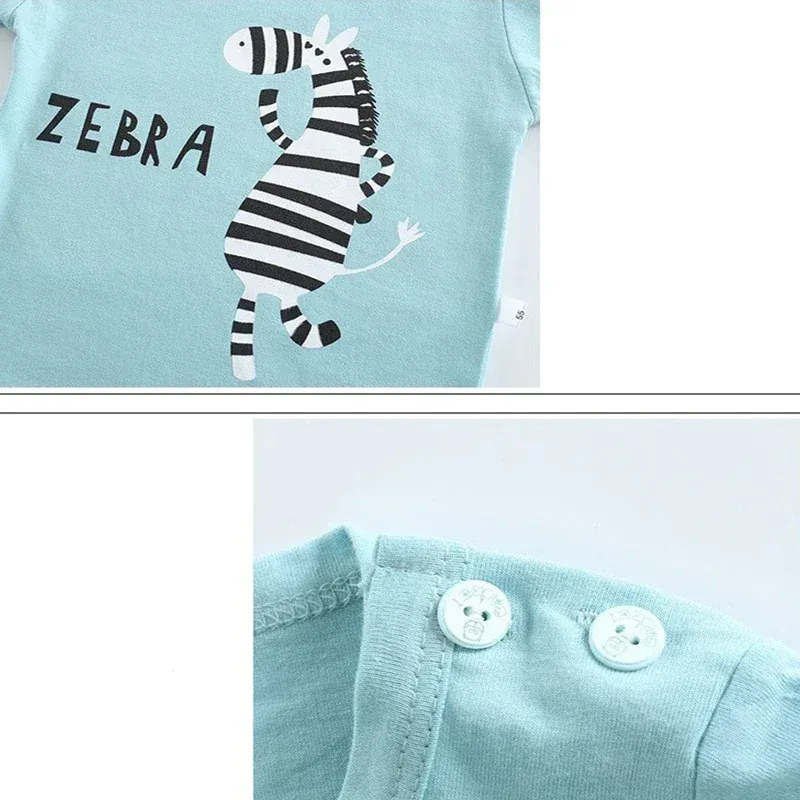 Kids Boys Summer Cartoon Zebra Print 2-Piece Outfit Set | Short Sleeve Tees & Stripe Shorts | Soft Cotton Casual Sports Suit for Ages 1-6 Years thumbnail 4