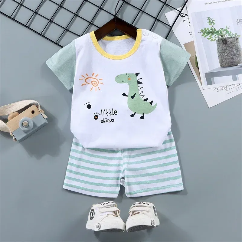 Kids Boys Summer Cartoon Zebra Print 2-Piece Outfit Set | Short Sleeve Tees & Stripe Shorts | Soft Cotton Casual Sports Suit for Ages 1-6 Years showcase 3