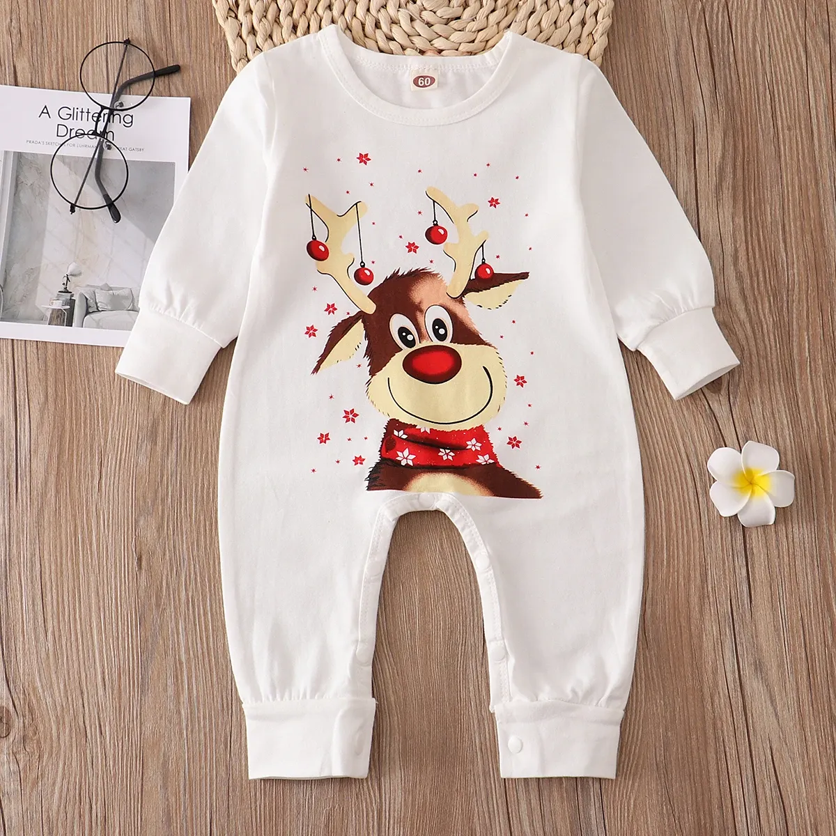 Family Matching Christmas Pajamas Sets - Deer Print Tops & Pants for Adults, Kids, Baby Rompers, and Pet Dog Clothes - Festive Holiday Sleepwear thumbnail 5