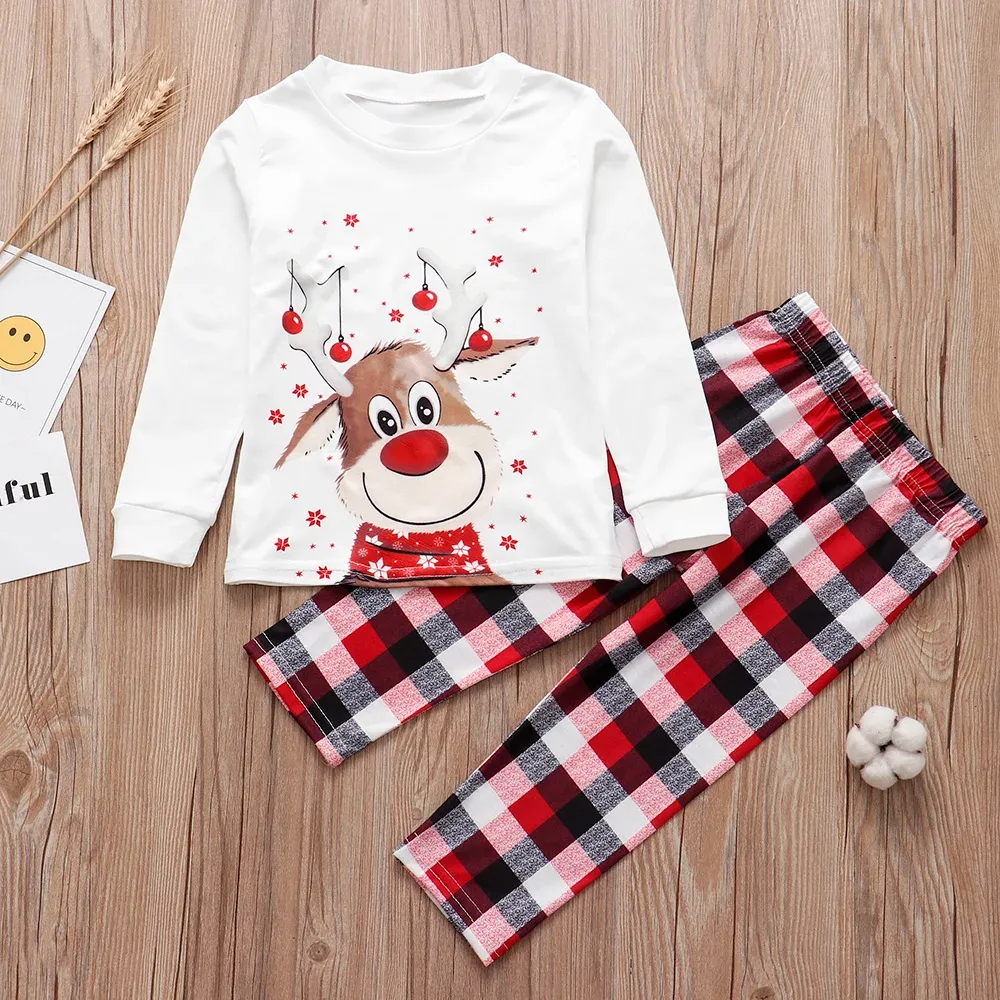 Family Matching Christmas Pajamas Sets - Deer Print Tops & Pants for Adults, Kids, Baby Rompers, and Pet Dog Clothes - Festive Holiday Sleepwear thumbnail 3