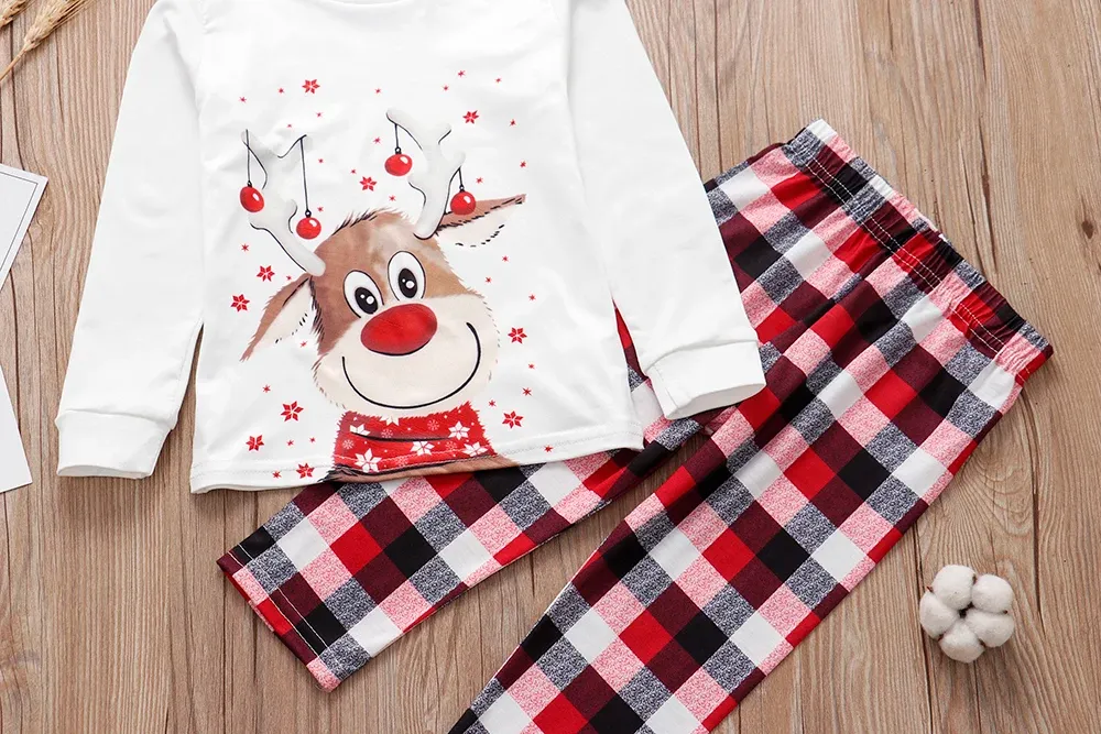 Family Matching Christmas Pajamas Sets - Deer Print Tops & Pants for Adults, Kids, Baby Rompers, and Pet Dog Clothes - Festive Holiday Sleepwear showcase 5