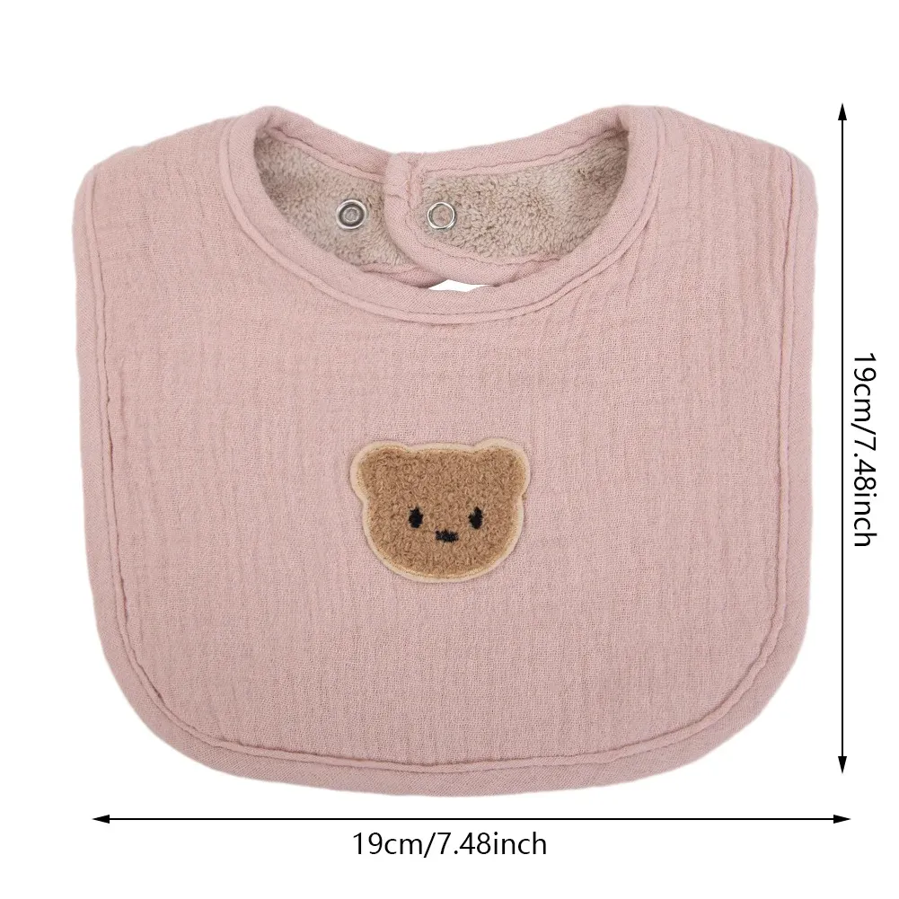 Cute Bear Muslin Cotton Baby Bibs for Boys & Girls - U-Shaped Absorbent Bandanas with Pockets, Korean Style Drool Burp Cloths for Infants showcase 2