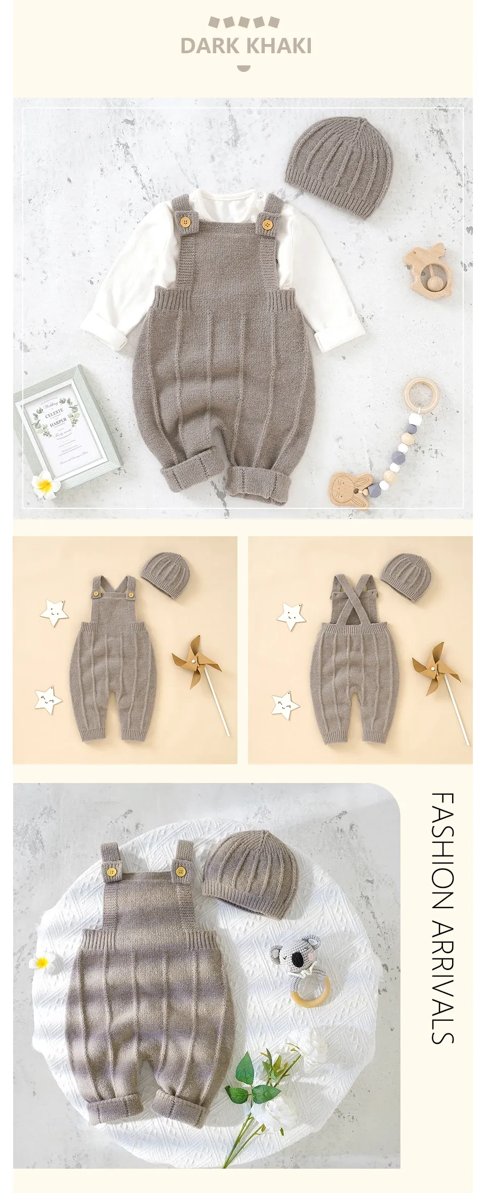 Baby Boys Girls Sleeveless Knitted Romper Hat Set - Newborn Infant Fashion Netural Strap Jumpsuit Outfits for Toddlers showcase 11