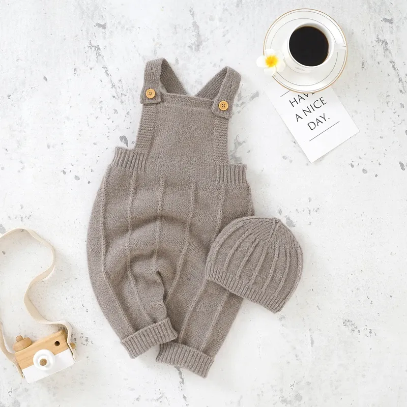 Baby Boys Girls Sleeveless Knitted Rompers with Matching Hats Set - Newborn Infant Toddler Fashion Jumpsuits Outfits for All Seasons thumbnail 2