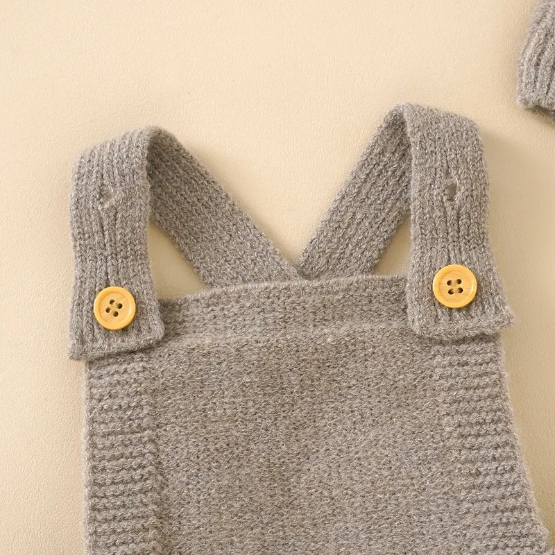 Baby Boys Girls Sleeveless Knitted Rompers with Matching Hats Set - Newborn Infant Toddler Fashion Jumpsuits Outfits for All Seasons thumbnail 4