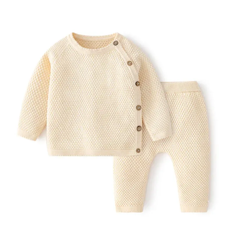 Cotton Baby Clothes Set for Newborn Boys and Girls, Spring Knitted Sweater and Pants Pajamas Ensemble, Soft Infant Clothing - Image 1