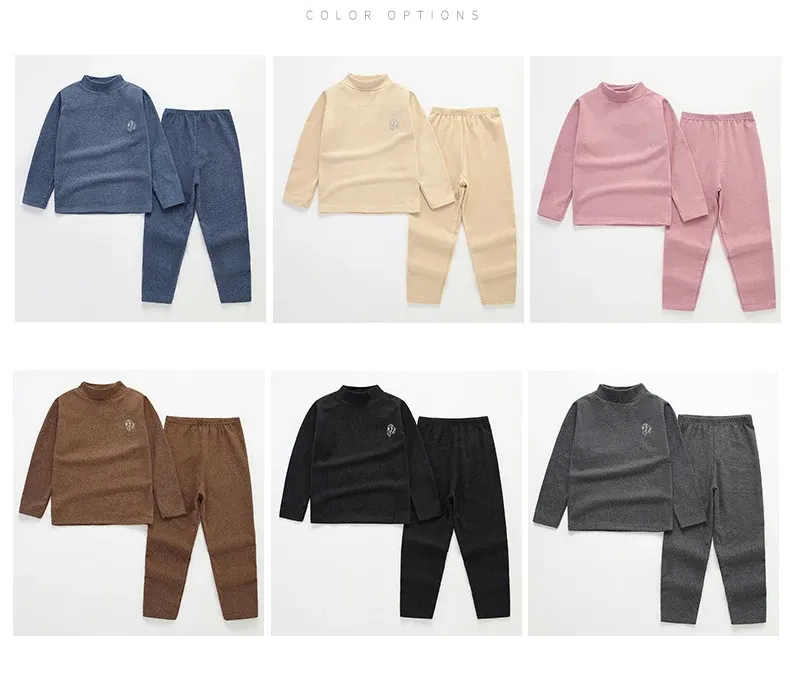Kids Thermal Underwear Set for Girls & Boys - Autumn Winter Warm Pajamas, Candy Colors, Long Sleeve Sleepwear for Ages 3-14 Years showcase 1