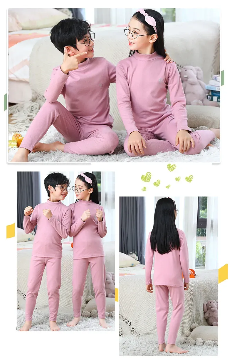 Kids Thermal Underwear Set for Girls & Boys - Autumn Winter Warm Pajamas, Candy Colors, Long Sleeve Sleepwear for Ages 3-14 Years showcase 16