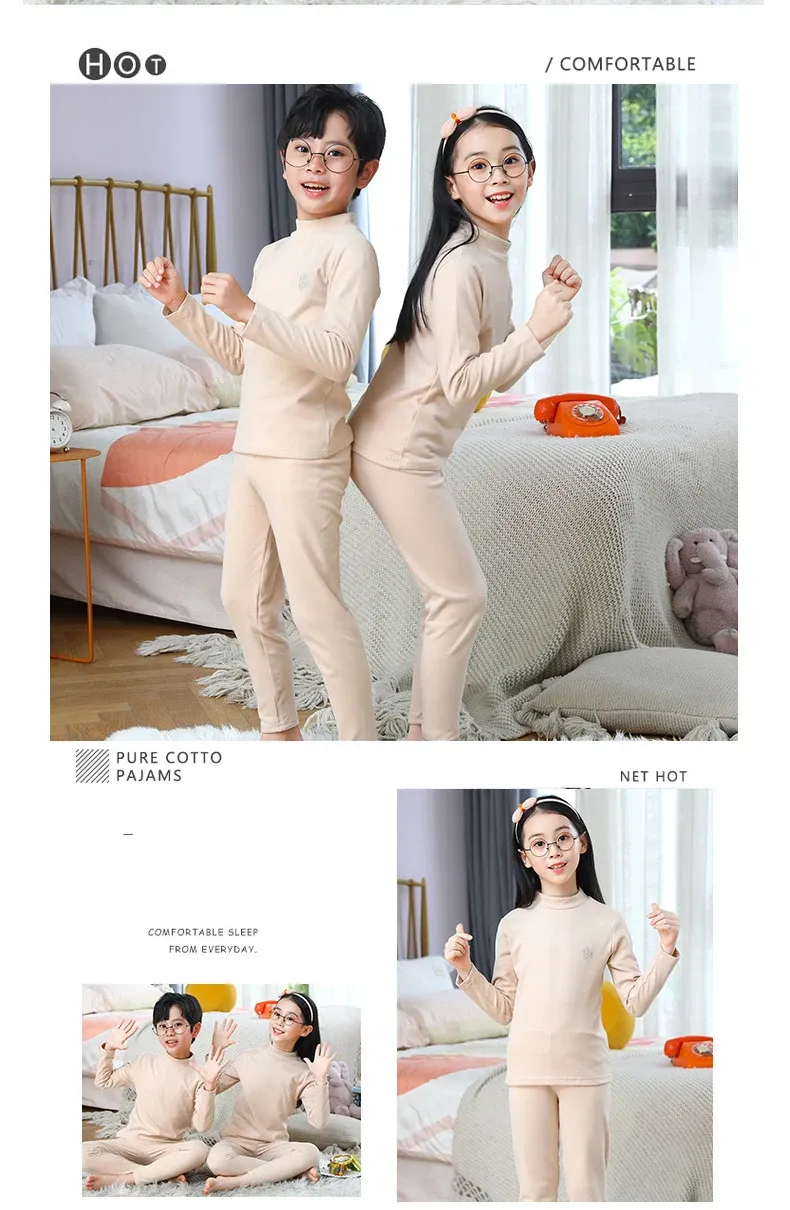 Kids Thermal Underwear Set for Girls & Boys - Autumn Winter Warm Pajamas, Candy Colors, Long Sleeve Sleepwear for Ages 3-14 Years showcase 12