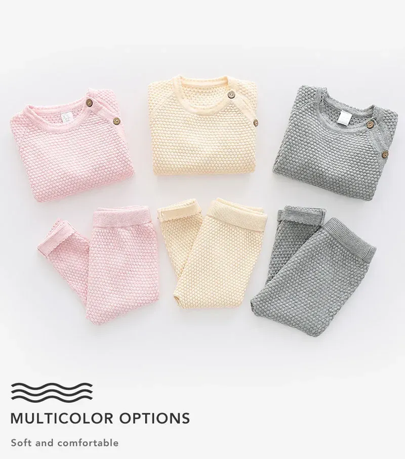 Cotton Baby Clothes Set for Newborn Boys and Girls - Long Sleeve Knitted Sweater and Pants Pajamas Ensemble for Spring showcase 3
