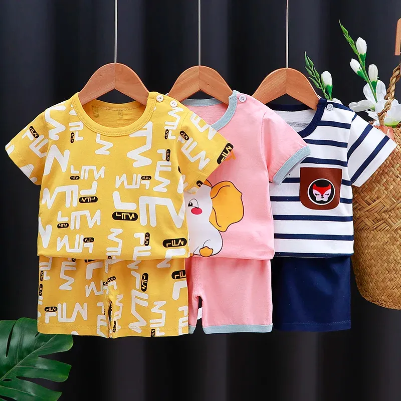Cotton Cartoon T-Shirt and Shorts Set for Kids - Summer Casual Boys Tracksuit Outfit for Baby Boys and Girls thumbnail 3