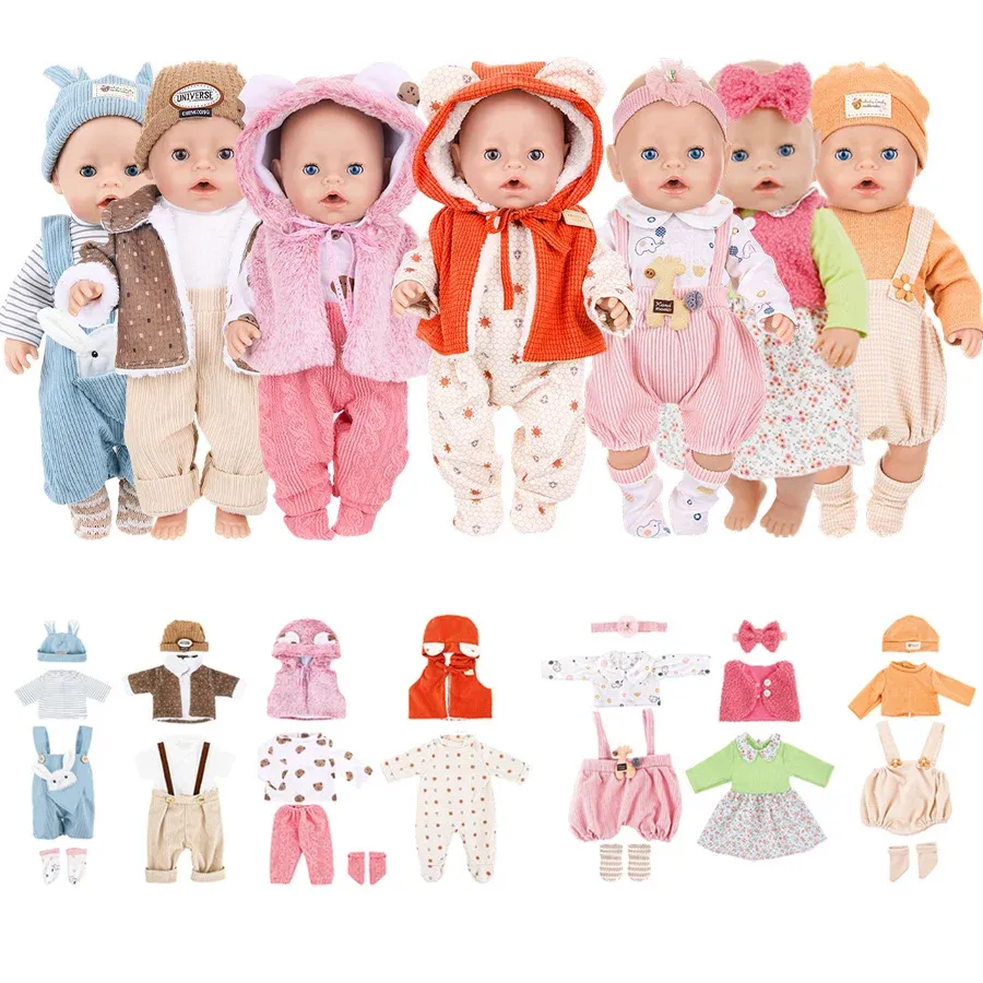 Doll Clothes Set for 43cm Baby Dolls & 18 Inch American Dolls - Includes Leather Jacket, Pants, Jumpers, Rompers for Winter Wear showcase 7