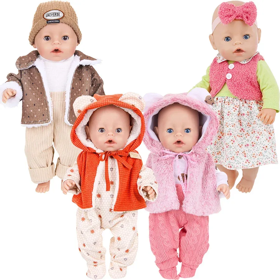 Doll Clothes Set for 43cm Baby Dolls & 18 Inch American Dolls - Includes Leather Jacket, Pants, Jumpers, Rompers for Winter Wear showcase 6