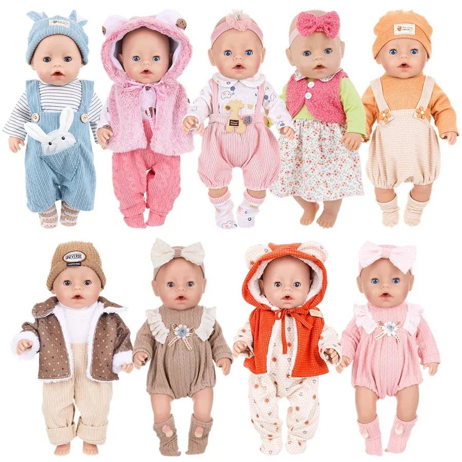 Doll Clothes Set for 43cm Baby Dolls & 18 Inch American Dolls - Includes Leather Jacket, Pants, Jumpers, Rompers for Winter Wear thumbnail 1