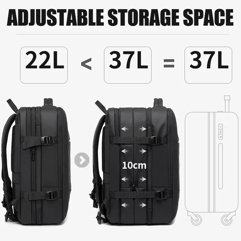 BANGE Expandable Travel Backpack for Men, Business Laptop Bag with USB Charging Port, Large Capacity 17.3 Inch Waterproof School Backpack, Fashionable Design thumbnail 2