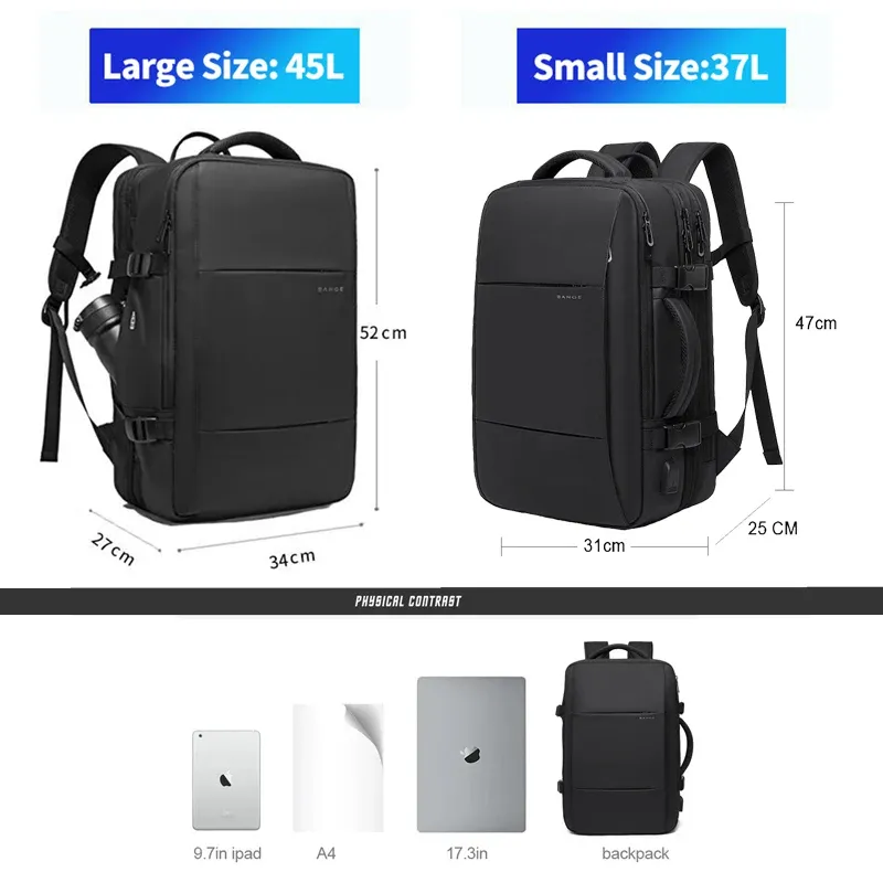 BANGE Expandable Travel Backpack for Men, Business Laptop Bag with USB Charging Port, Large Capacity 17.3 Inch Waterproof School Backpack, Fashionable Design thumbnail 3