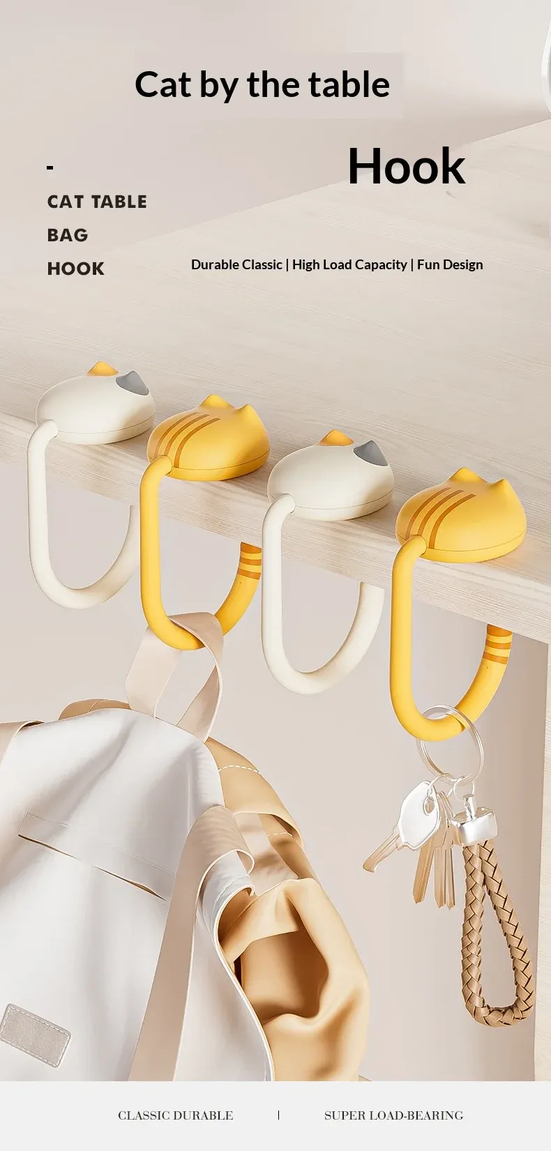 Cat Backpack Hook Desk Edge Holder - No-Drill Adhesive Organizer for School Dorm Student Desks showcase 1