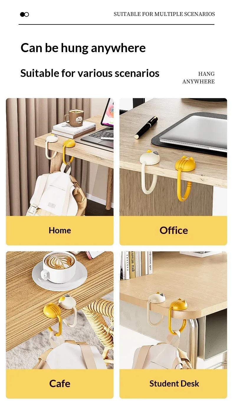 Cat Backpack Hook Desk Edge Holder - No-Drill Adhesive Organizer for School Dorm Student Desks showcase 9