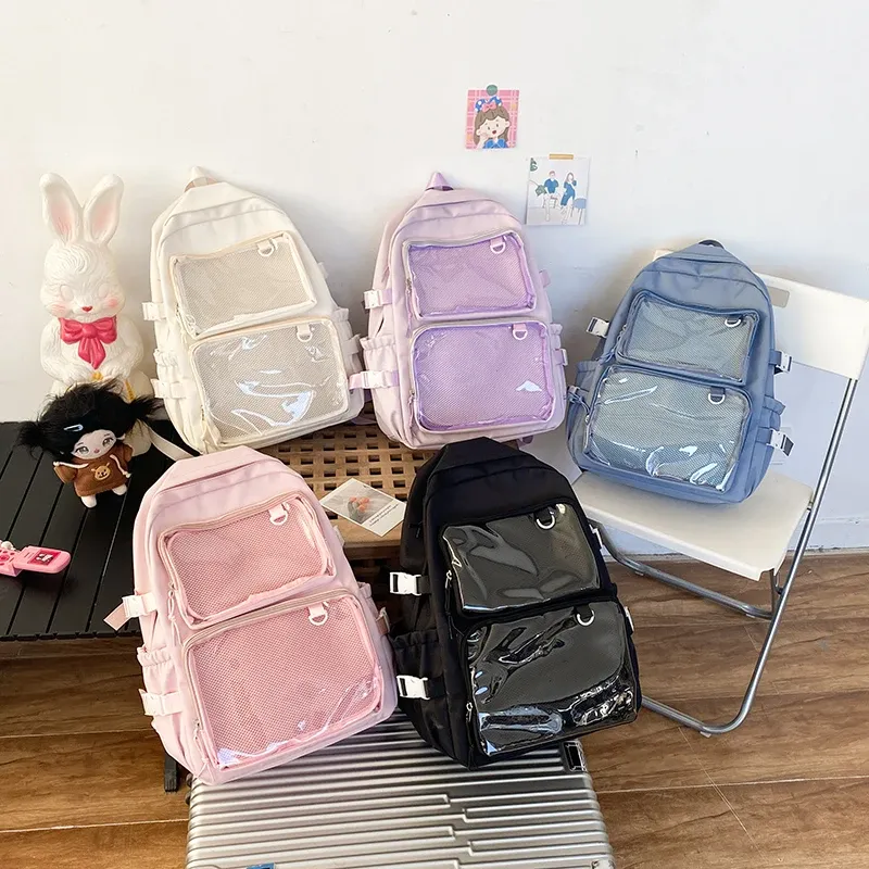 Japanese Style Transparent Ita Bag for Girls, Large Capacity Fashion Backpack for Comic Cons, JK School Bags for College Students, Clear Display Window showcase 27