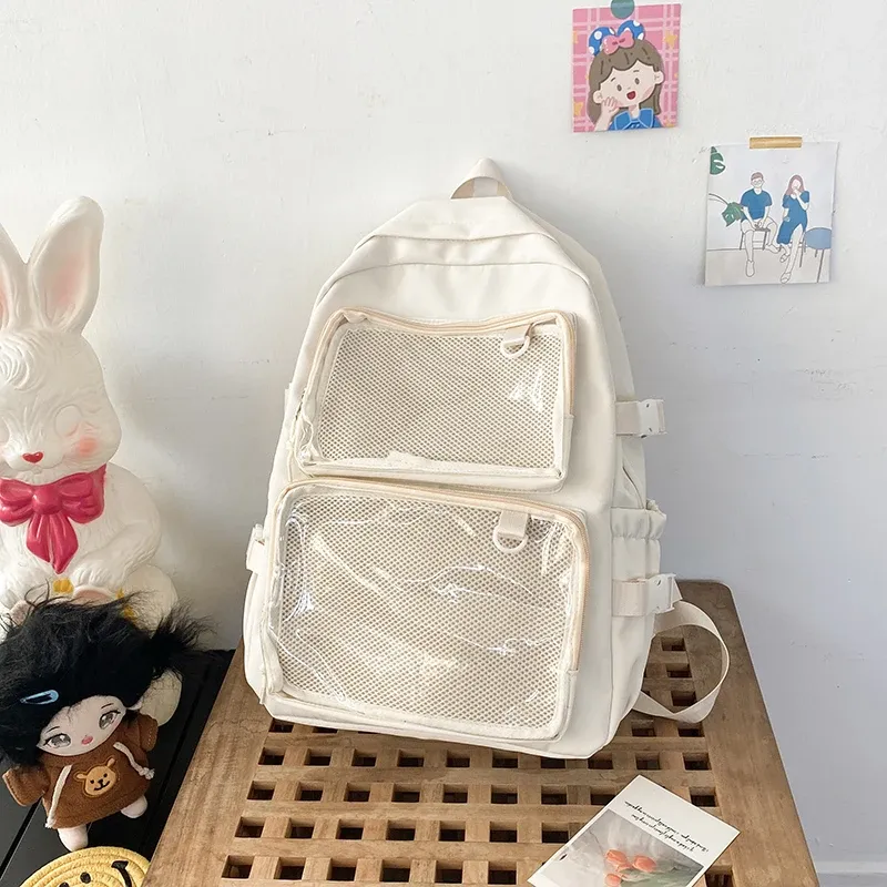 Japanese Style Transparent Ita Bag for Girls, Large Capacity Fashion Backpack for Comic Cons, JK School Bags for College Students, Clear Display Window showcase 23