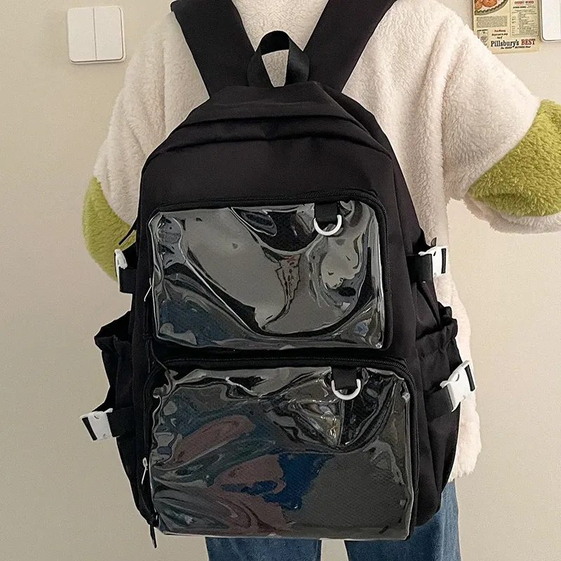 Japanese Style Transparent Ita Bag for Girls, Large Capacity Fashion Backpack for Comic Cons, JK School Bags for College Students, Clear Display Window showcase 18