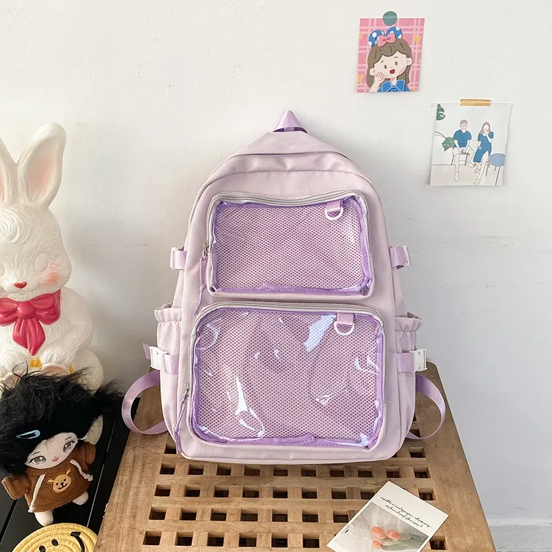Japanese Style Transparent Ita Bag for Girls, Large Capacity Fashion Backpack for Comic Cons, JK School Bags for College Students, Clear Display Window showcase 21