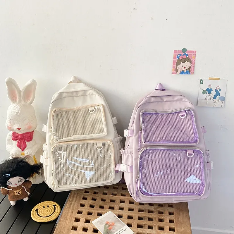 Japanese Style Transparent Ita Bag for Girls, Large Capacity Fashion Backpack for Comic Cons, JK School Bags for College Students, Clear Display Window showcase 26