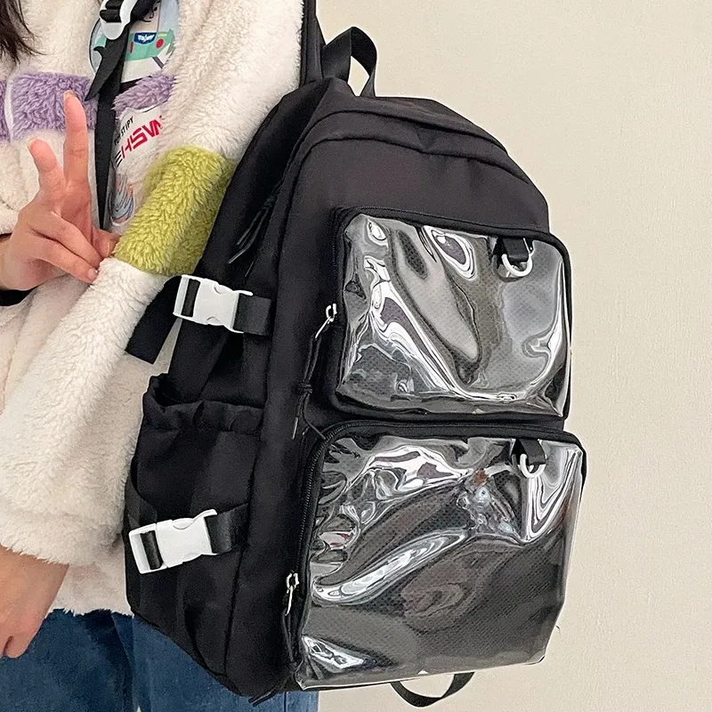 Japanese Style Transparent Ita Bag for Girls, Large Capacity Fashion Backpack for Comic Cons, JK School Bags for College Students, Clear Display Window showcase 16