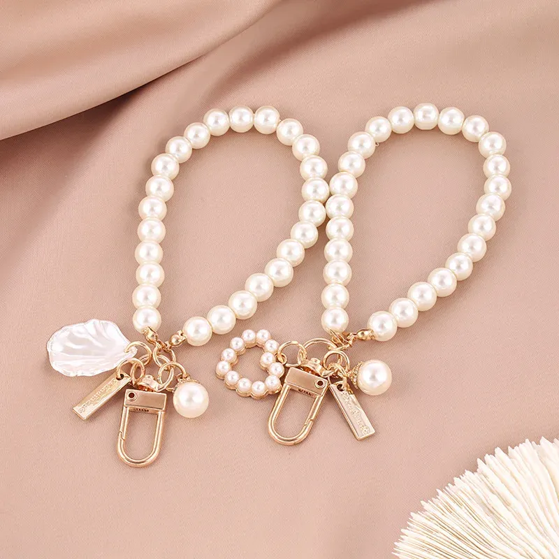 Cute Pearl Keychain for Women & Girls, Shiny Pearl Bead Shell Phone Bag Backpack Charm Accessory, Car Key Chain Pendant Gift thumbnail 1