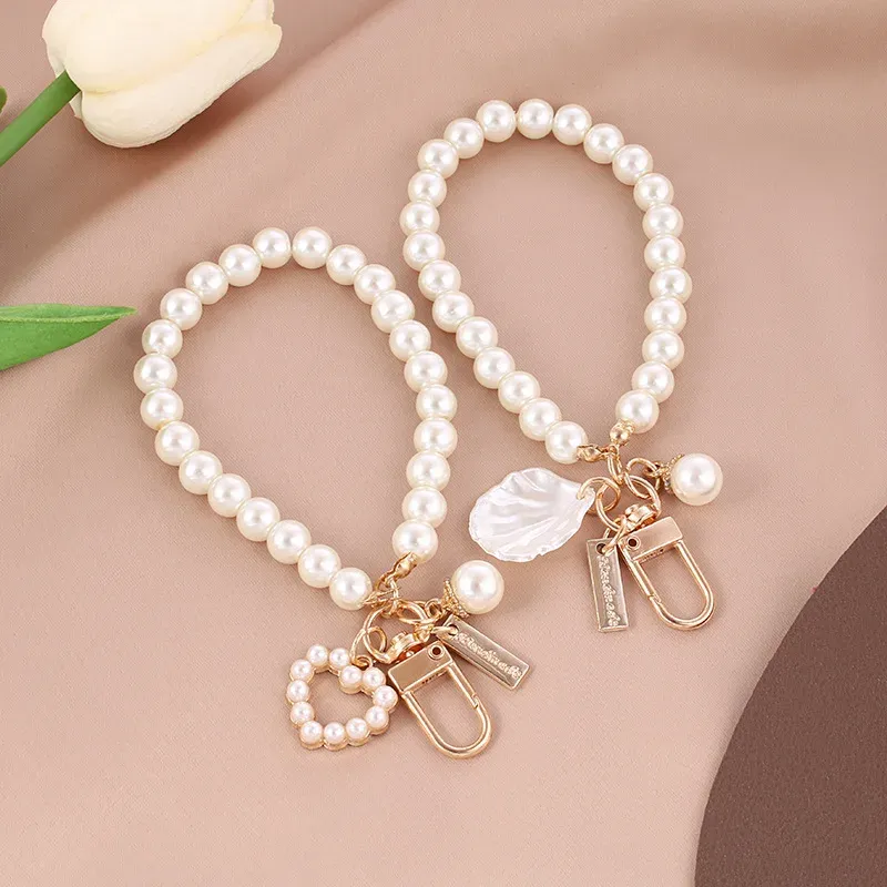 Cute Pearl Keychain for Women & Girls, Shiny Pearl Bead Shell Phone Bag Backpack Charm Accessory, Car Key Chain Pendant Gift thumbnail 2
