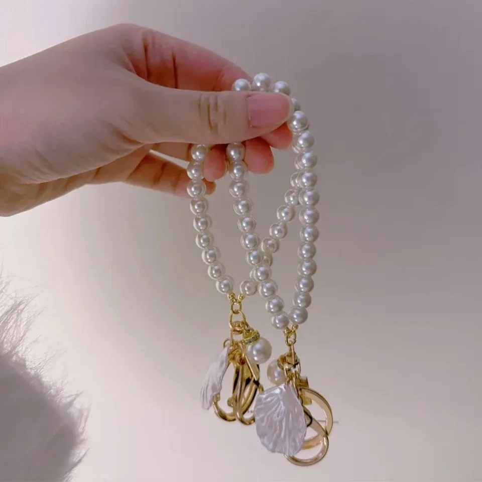 Cute Pearl Keychain for Women & Girls, Shiny Pearl Bead Shell Phone Bag Backpack Charm Accessory, Car Key Chain Pendant Gift thumbnail 4