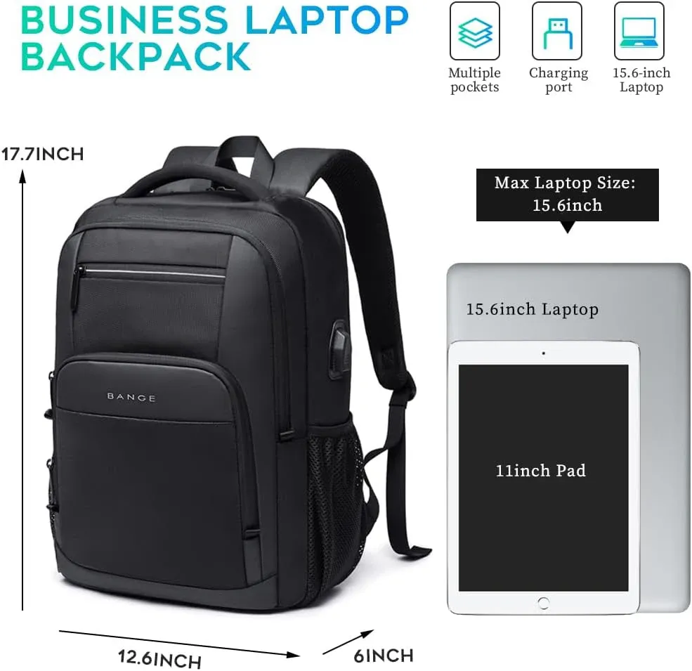 BANGE Lightweight Waterproof 15.6" Laptop Backpack with USB Charging Port, Multifunctional Travel, Hiking, and School Bag for Men thumbnail 2