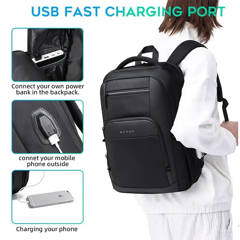 BANGE Lightweight Waterproof 15.6" Laptop Backpack with USB Charging Port, Multifunctional Travel, Hiking, and School Bag for Men thumbnail 6