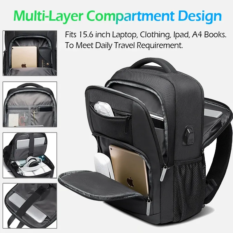 BANGE Lightweight Waterproof 15.6" Laptop Backpack with USB Charging Port, Multifunctional Travel, Hiking, and School Bag for Men thumbnail 3
