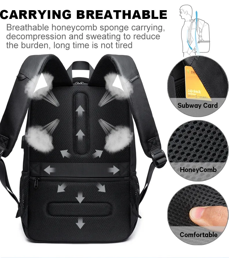 BANGE Lightweight Waterproof 15.6" Laptop Backpack with USB Charging Port, Multifunctional Travel, Hiking, and School Bag for Men showcase 8