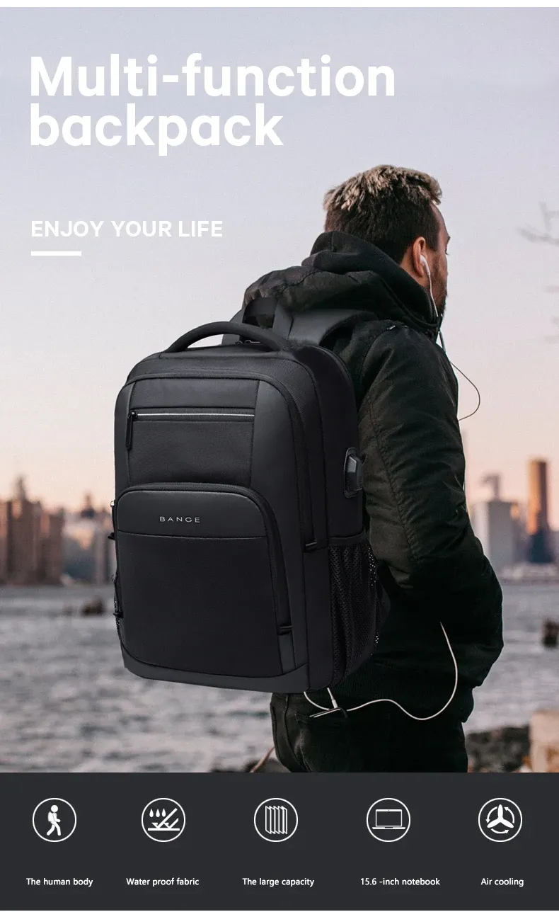 BANGE Lightweight Waterproof 15.6" Laptop Backpack with USB Charging Port, Multifunctional Travel, Hiking, and School Bag for Men showcase 2