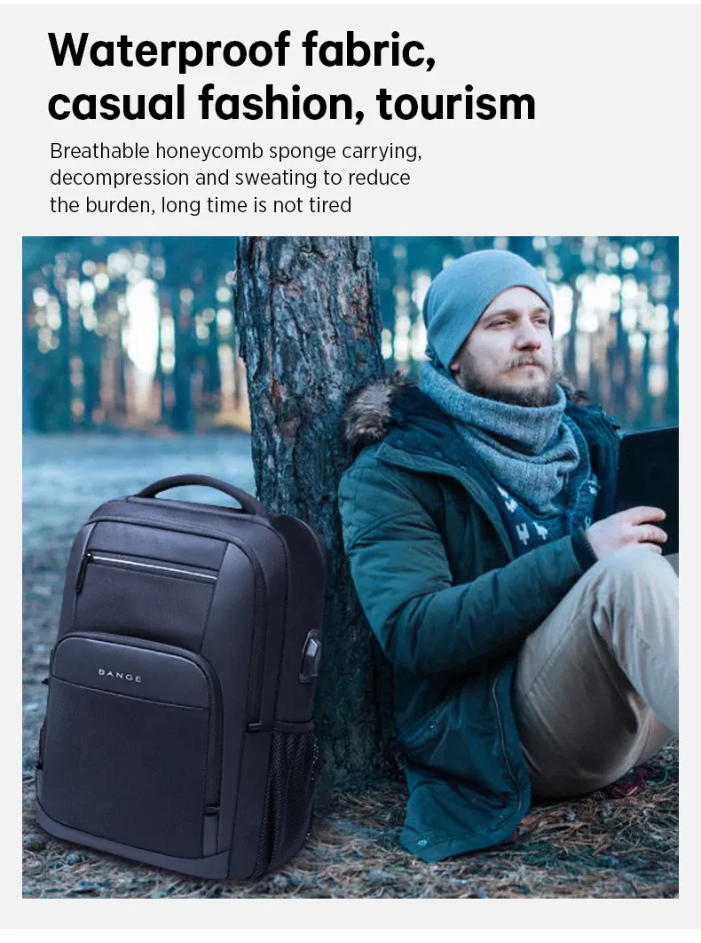 BANGE Lightweight Waterproof 15.6" Laptop Backpack with USB Charging Port, Multifunctional Travel, Hiking, and School Bag for Men showcase 5