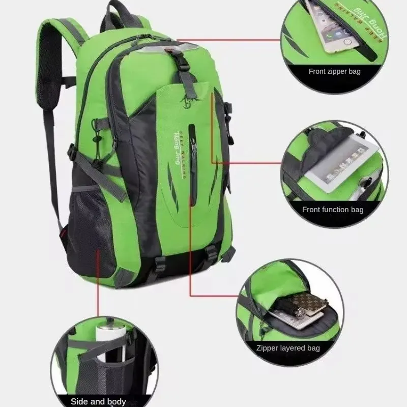 Durable Nylon Waterproof Travel Backpack for Men & Women | Large Capacity Outdoor Sport Hiking Climbing School Bag | Multiple Pockets, Breathable Back thumbnail 3