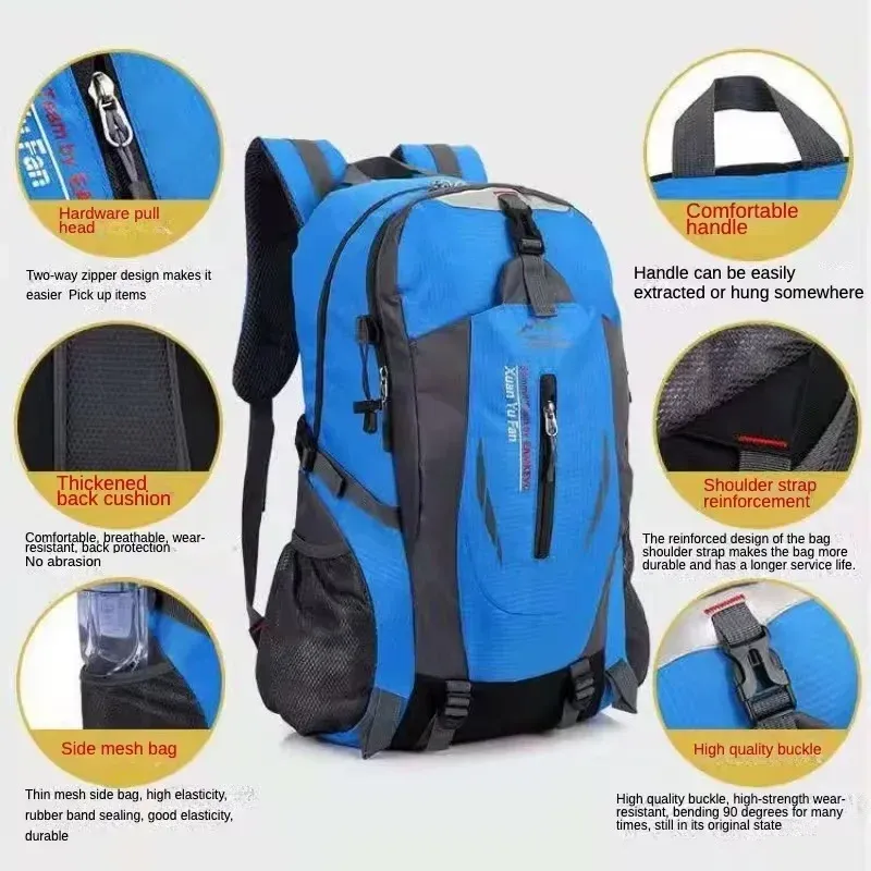 Durable Nylon Waterproof Travel Backpack for Men & Women | Large Capacity Outdoor Sport Hiking Climbing School Bag | Multiple Pockets, Breathable Back thumbnail 2