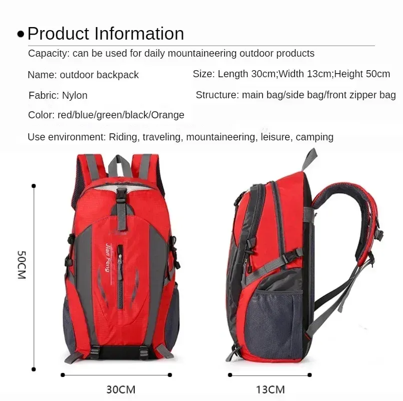 Durable Nylon Waterproof Travel Backpack for Men & Women | Large Capacity Outdoor Sport Hiking Climbing School Bag | Multiple Pockets, Breathable Back showcase 3