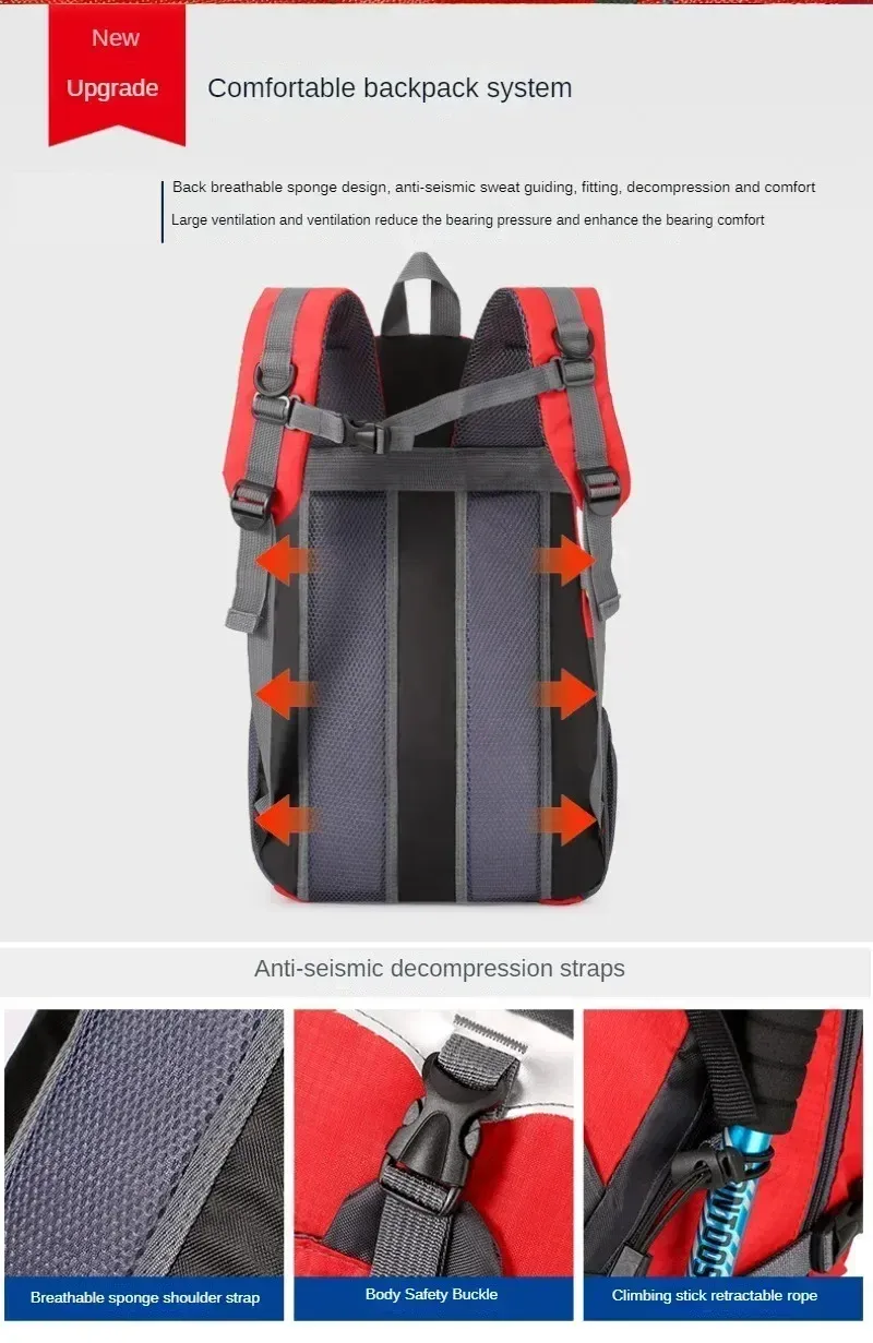 Durable Nylon Waterproof Travel Backpack for Men & Women | Large Capacity Outdoor Sport Hiking Climbing School Bag | Multiple Pockets, Breathable Back showcase 5