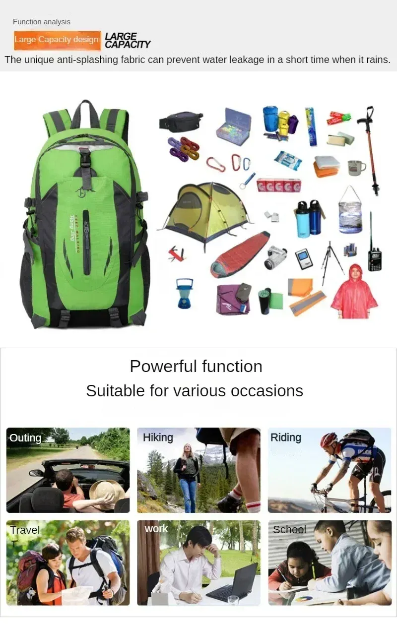 Durable Nylon Waterproof Travel Backpack for Men & Women | Large Capacity Outdoor Sport Hiking Climbing School Bag | Multiple Pockets, Breathable Back showcase 2