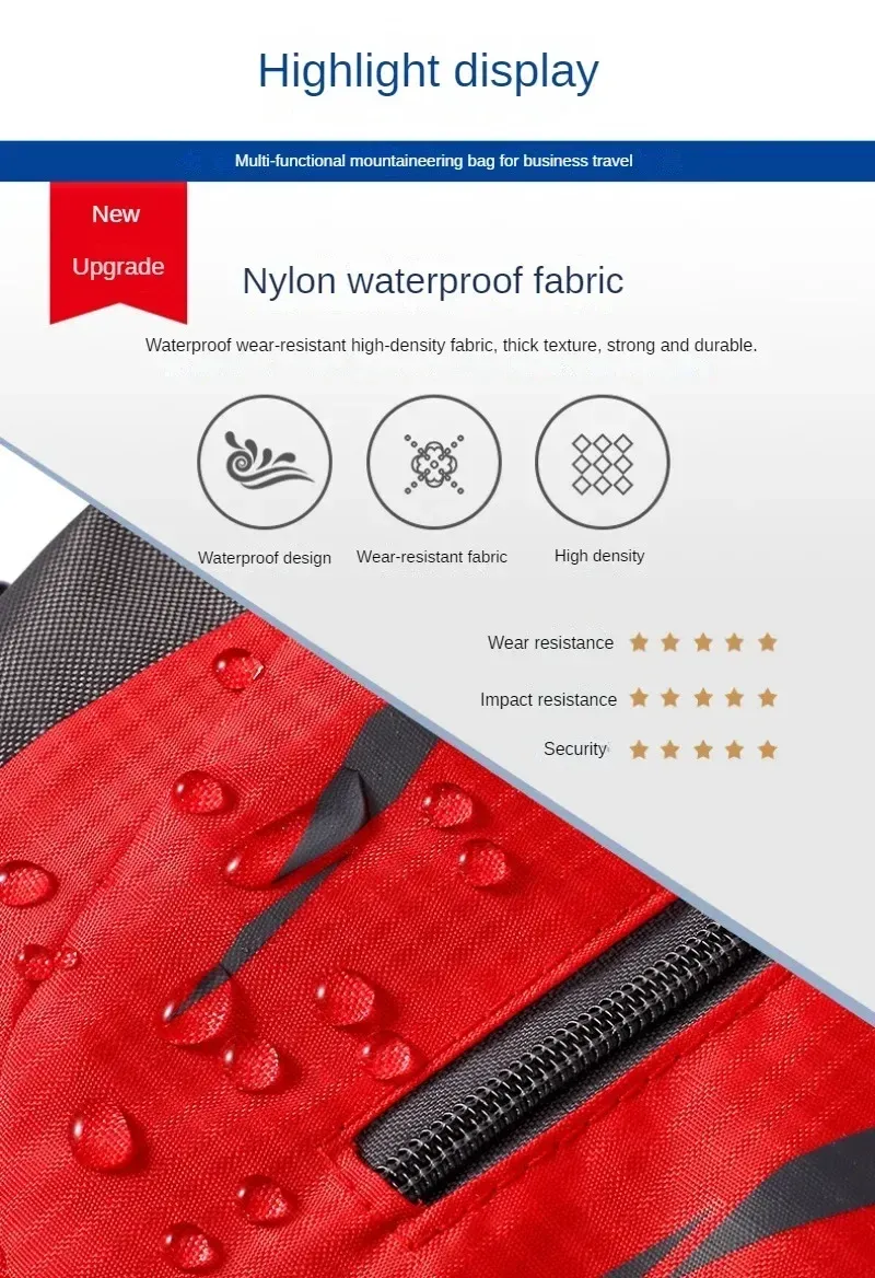 Durable Nylon Waterproof Travel Backpack for Men & Women | Large Capacity Outdoor Sport Hiking Climbing School Bag | Multiple Pockets, Breathable Back showcase 4