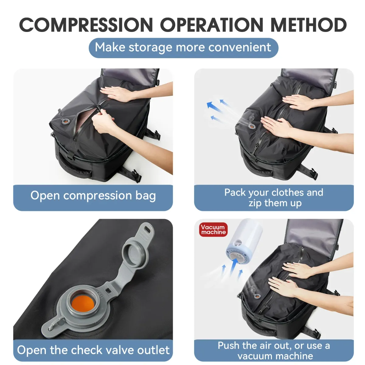Large Capacity Travel Backpack for Men & Women, Expandable Business Laptop School Bag with Optional Vacuum Pump for Travel Organization showcase 7