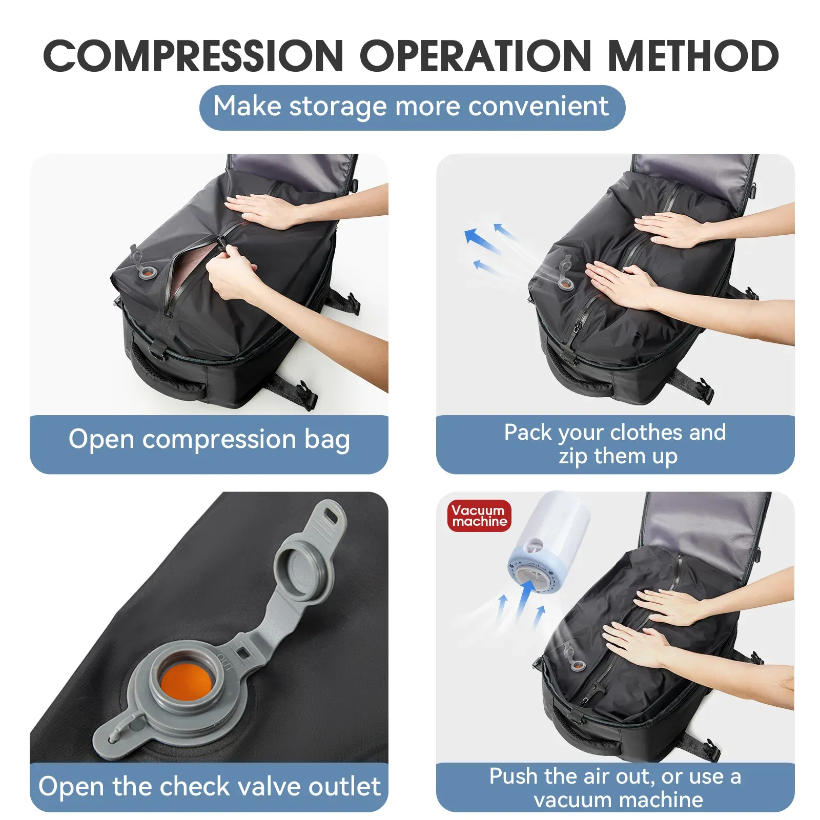 Large Capacity Travel Backpack for Men & Women, Expandable Business Laptop School Bag with Optional Vacuum Pump for Travel Organization thumbnail 2