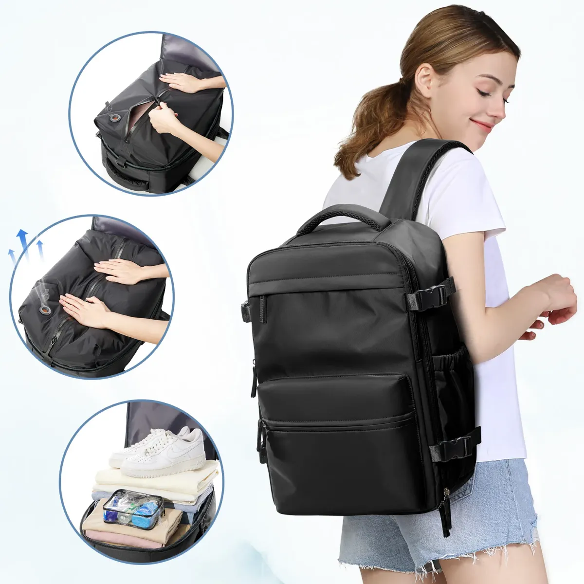 Large Capacity Travel Backpack for Men & Women, Expandable Business Laptop School Bag with Optional Vacuum Pump for Travel Organization showcase 11