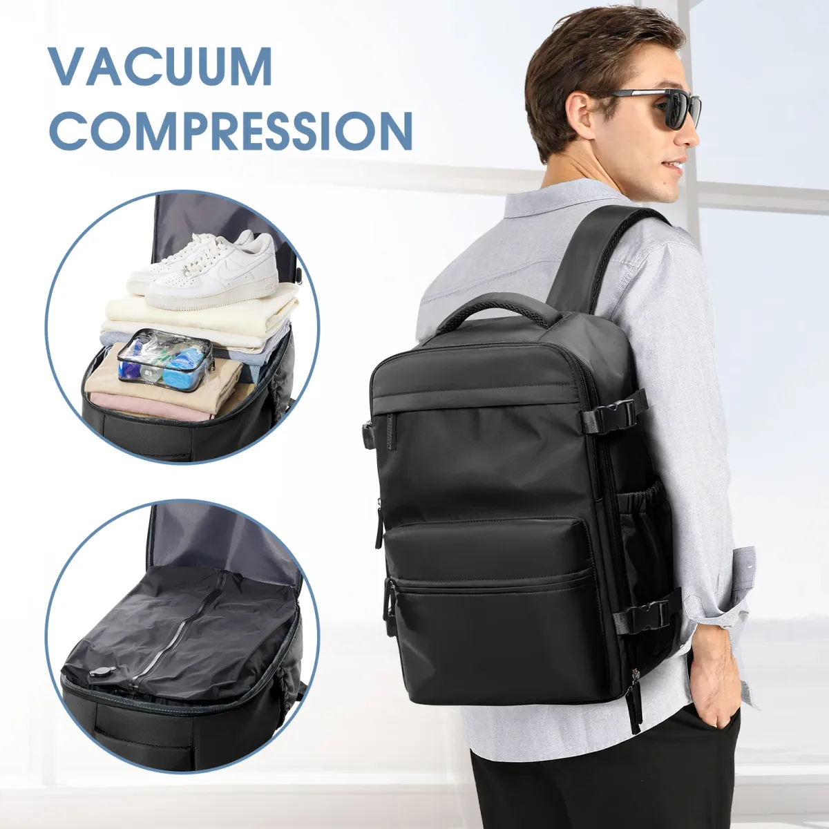 Large Capacity Travel Backpack for Men & Women, Expandable Business Laptop School Bag with Optional Vacuum Pump for Travel Organization showcase 10
