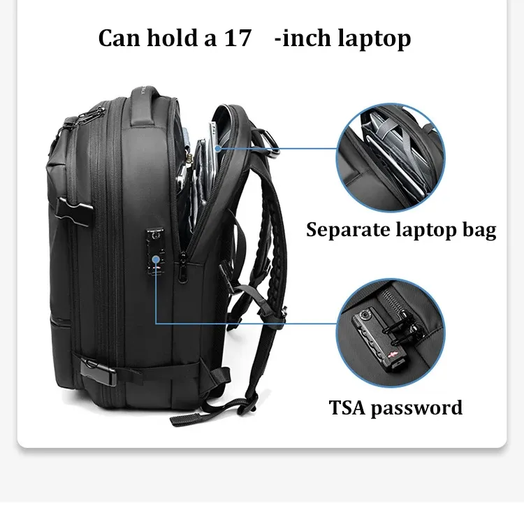 Expandable 17-Inch Laptop Backpack for Men, Large Capacity Business Travel School Bag, Waterproof Oxford Cloth with Vacuum Compression Feature, Anti-Theft Pocket, Ideal for Outdoor Adventures showcase 6
